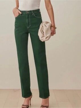 Reformation Cowboy High-Rise Straight Jeans in Emerald - Sz 26
